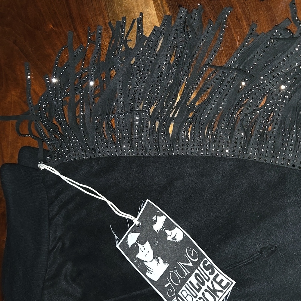 Young Fabulous & Broke Black Fringe Pants with Rhinestones - Picture 2 of 6